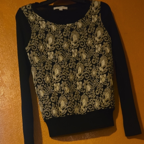 LOFT Black and Gold Patterned Sweater - Picture 1 of 1